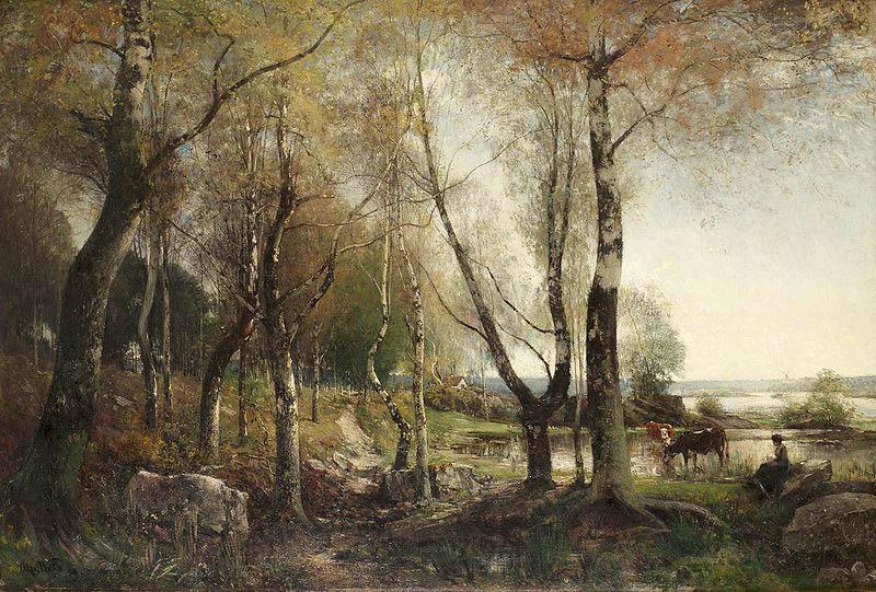 Alfred Wahlberg Vallflickans vilostund Norge oil painting art